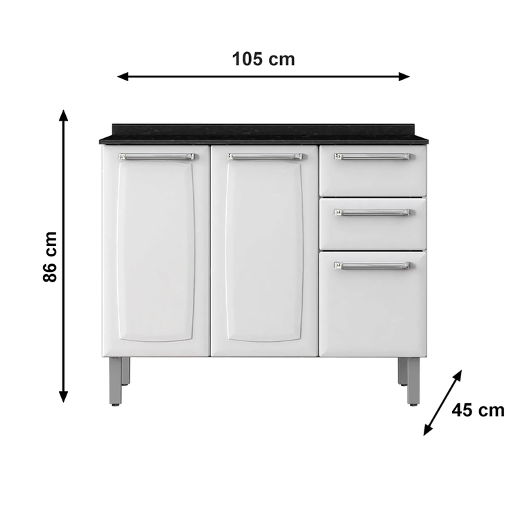 Balcão de Cozinha Itatiaia em Aço com 3 Portas e 2 Gavetas Branco Luce Itatiaia