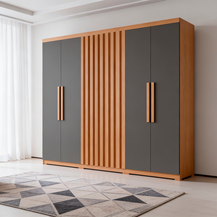 Roupeiro Cairo 6P C/Pes Nature Grafite Rufato