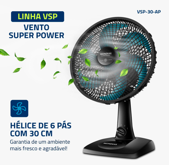 Ventilador 30CM VSP-30 Super Power Preto/Azul Mondial