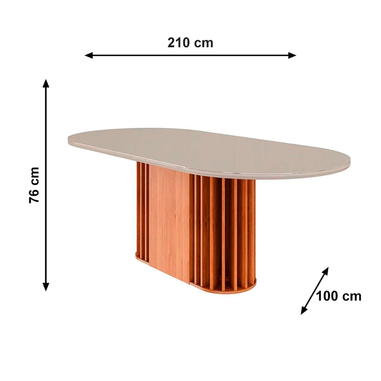 Mesa Living 1.8 C/Vidro Oval Off White/Cinamomo Imcal
