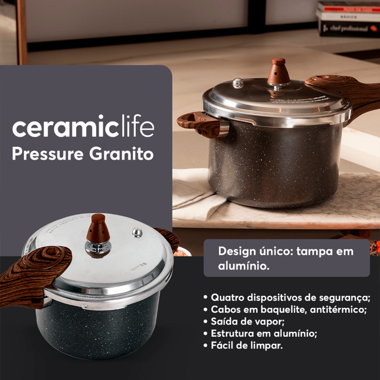 Panela de Pressão 4,2L Life Pressure Antiaderente Granito Brinox 