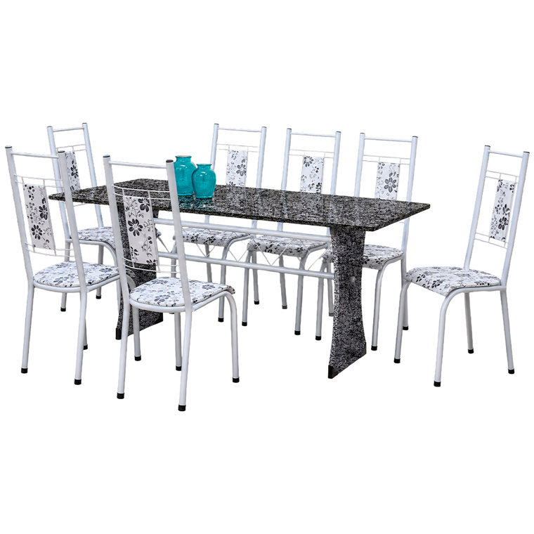 Mesa Paris 8 cadeiras N 39 GR Luxo Brm/Branco CI Aço Coelho