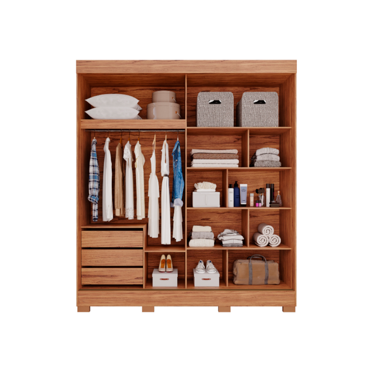 Roupeiro Ilheus 2 Portas Slide com Kit Espelho Cinamomo/Off White Panan