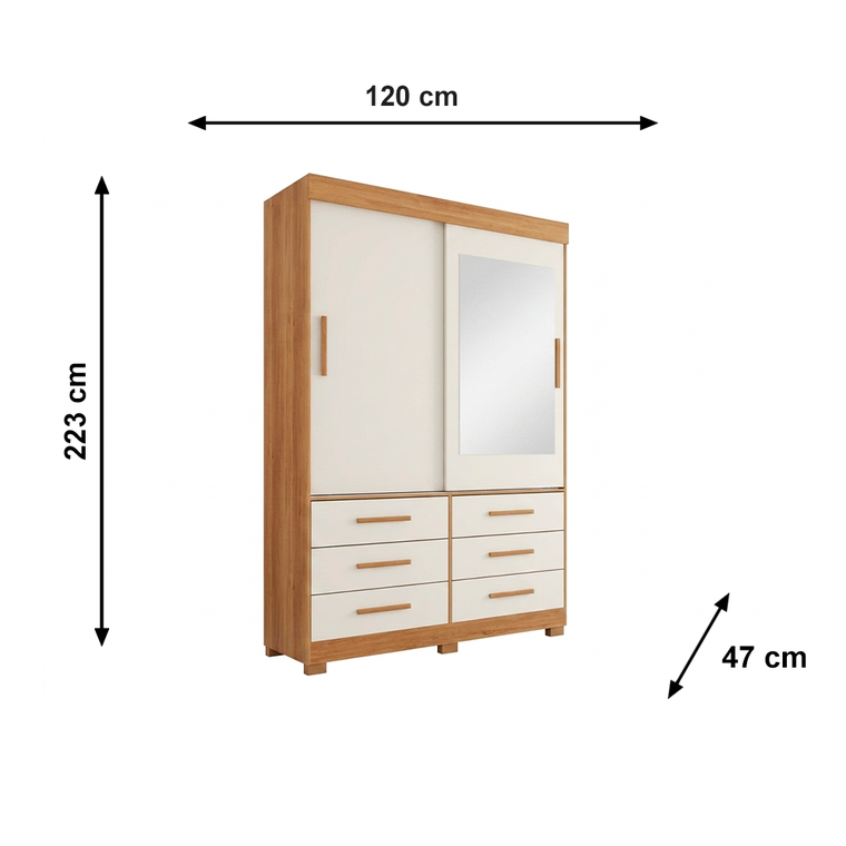 Roupeiro Star 2 Portas com 6 Pés e com Espelho Cinamomo/Off White Salleto