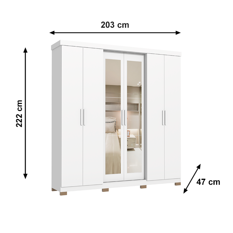 Roupeiro 6 Portas Argos Branco Avelan