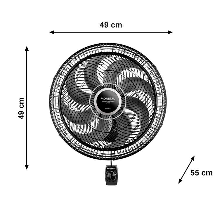 Ventilador De Parede 40CM VTX-40P-8P Preto/Prata Mondial