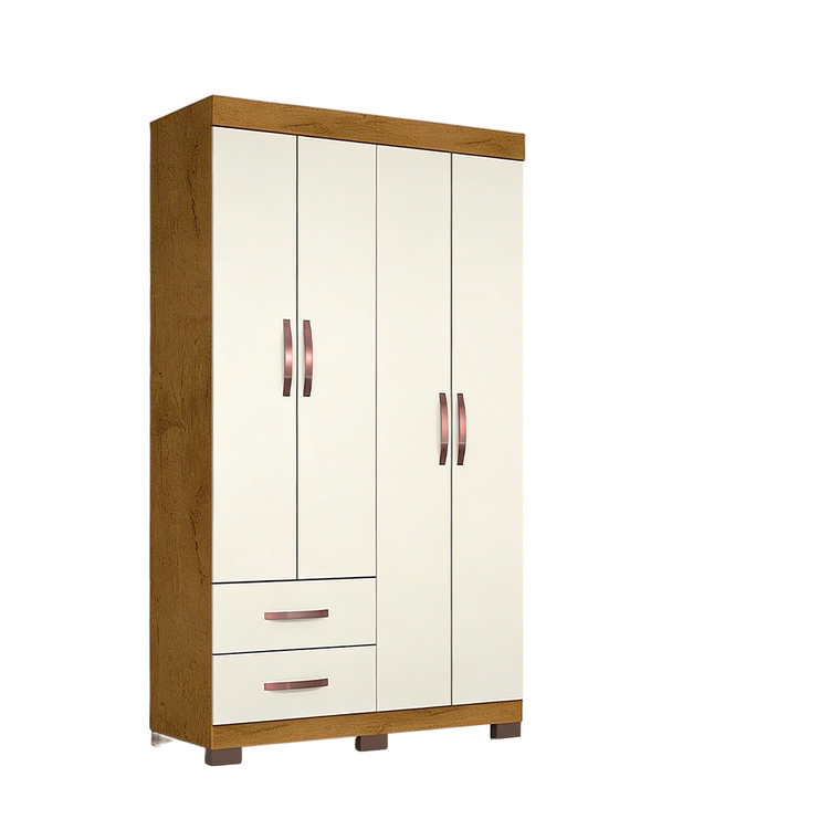 Roupeiro 4 Portas Olimpio com Pé Cinamomo/Off White Josan