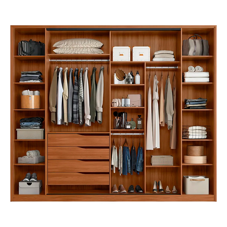 Roupeiro Laredo 4 Portas com 2  Portas em Reflecta C/Pés Nogueira/Nude Prime Tx Demobile