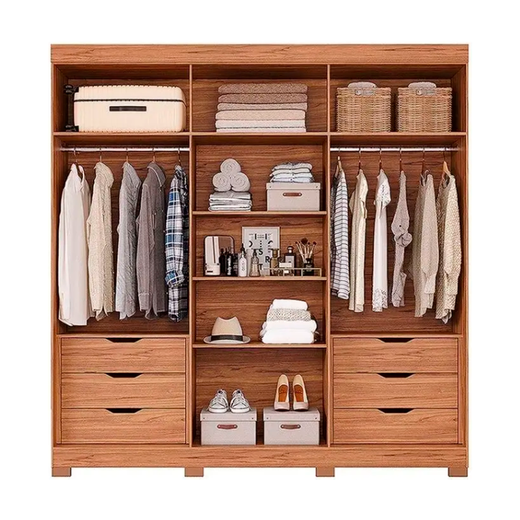 Roupeiro 6P Cecilia Com Kit 4 Espelhos e Kit 8 Pes Retangular Menor CINAMOMO/OFF WHITE Panan