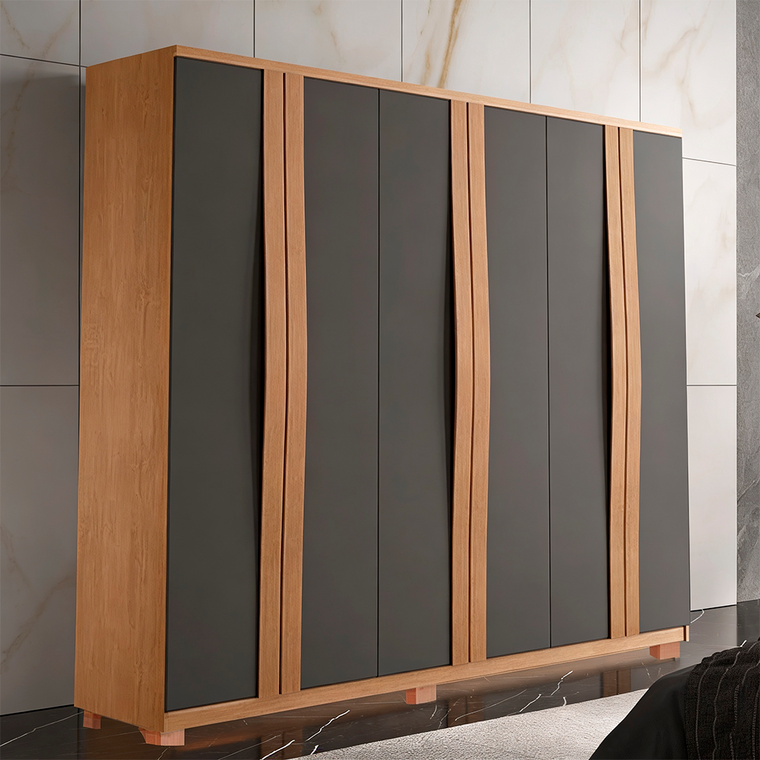 Roupeiro Grecia 6 Portas com Pés Nature/Grafite Rufato