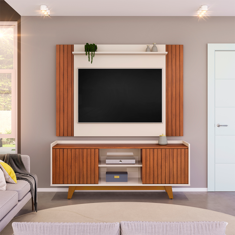 Rack Flat com Painel Trend Freijo/Off White DJ Moveis