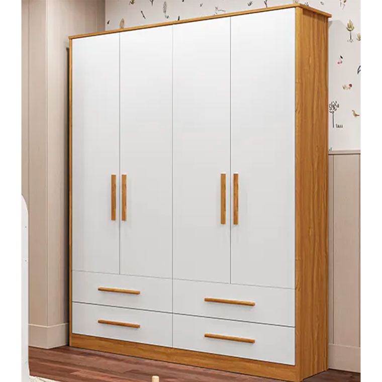 Armário 4 Portas Charlo Lisa Branco Brilho/Amendoa Peroba