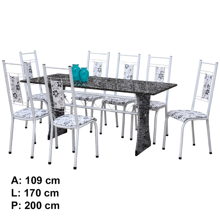 Mesa Paris 8 cadeiras N 39 GR Luxo Brm/Branco CI Aço Coelho