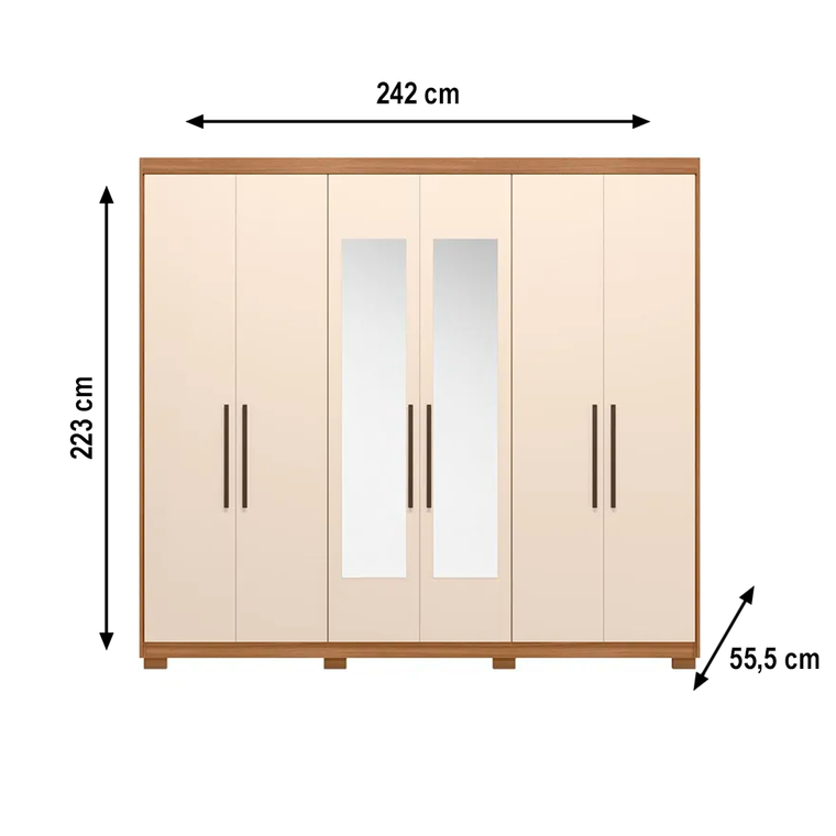 Roupeiro 6 Prateleiras 4 Gavetas 3 Prateleiras Venice C/Pés e C/Esp Amendola/Off White Demobile 