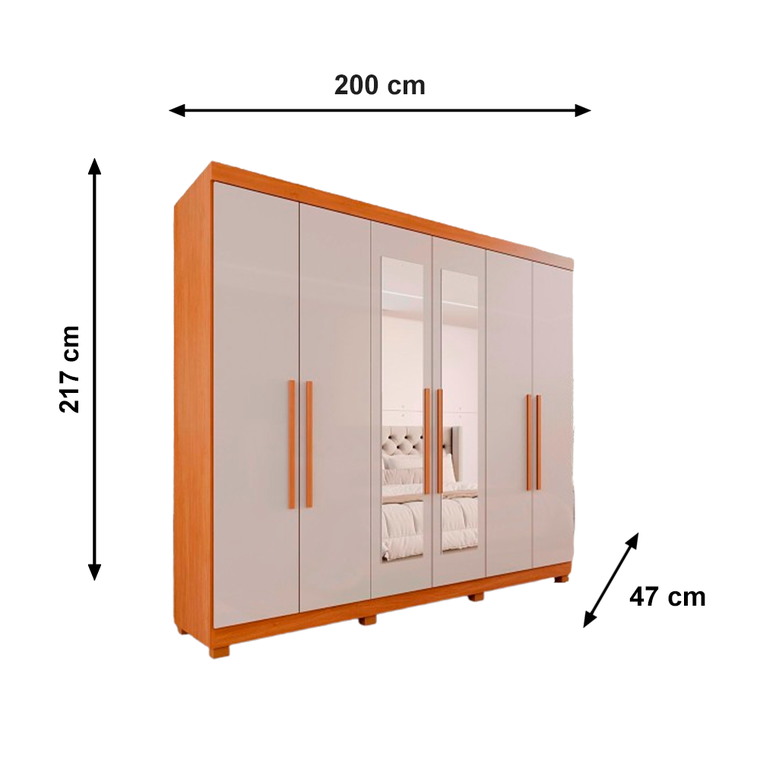 Roupeiro 6P Guarapari Com Kit Esp e Kit 8P Retangular Menor CINAMOMO/OFF WHITE Panan