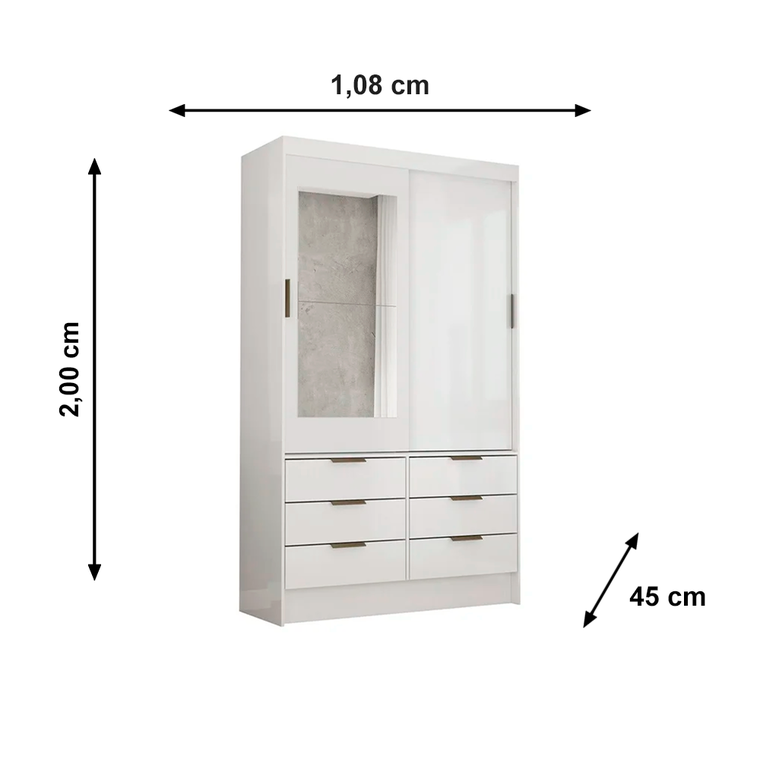 Roupeiro Sevilha 2P Plus com Espelho Fam 3 Rod Branco Carioca