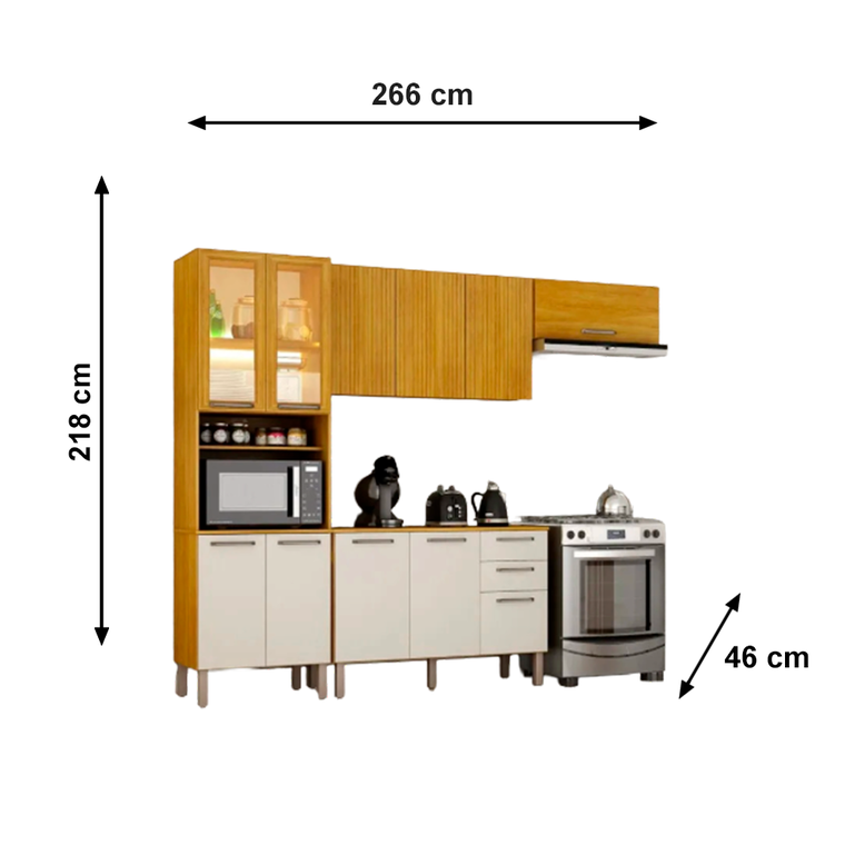 Cozinha Malta 4 Peças Cristaleira com Led Cinamomo Off White Acetinado Chf Moveis