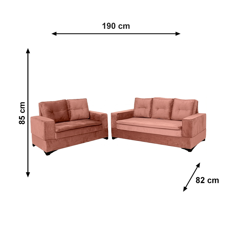 Conjunto de Sofa 2x3L Valencia Veludo Rose T03 JW Estofados