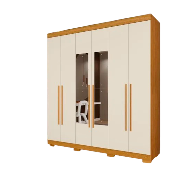 Roupeiro Agata 6 Portas com Espelho Cinamomo/Off WHite ACP Moveis