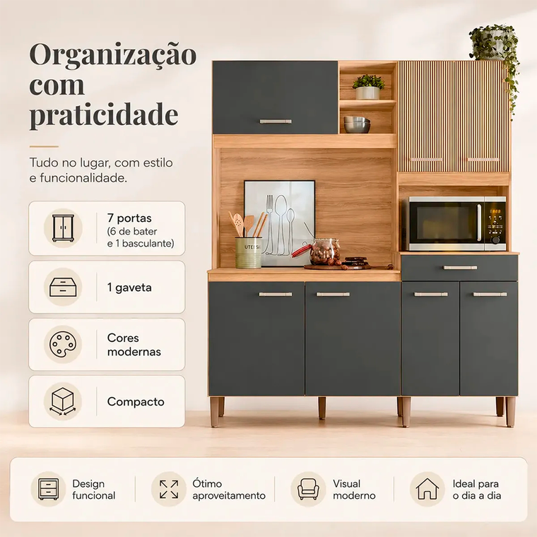 Armário Kit Yara 160 Bianco/Chumbo PTA Fechada Nicioli