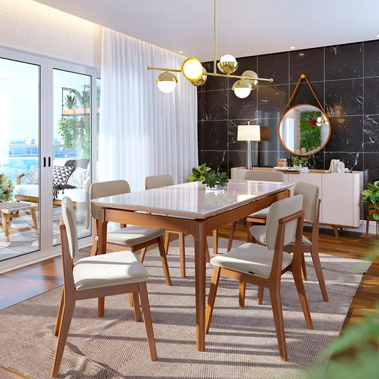 Mesa Wind 1.8 C/Vidro Retangular Off White/Nature Imcal