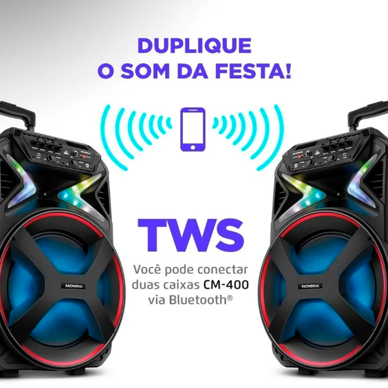 Caixa Amplificada CM-400 Connect Lights 400W C/Bat. Mondial