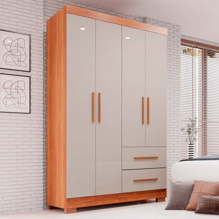 Roupeiro 4P Estrela Premium C/6 Pés S/Esp Cinamomo/Off Salleto