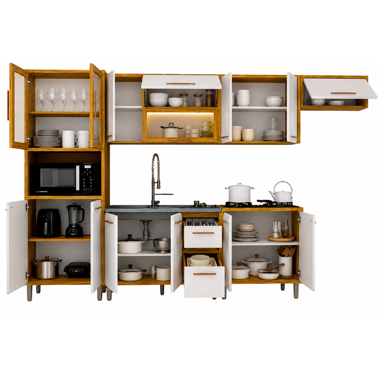 Cozinha Completa 6 Peças Donna Vidro Reflecta com Led Chf Moveis