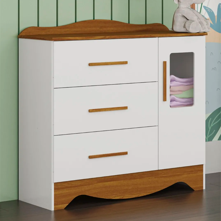 Comoda 1P Clara Plus Branco Brilho/Amendoa Peroba