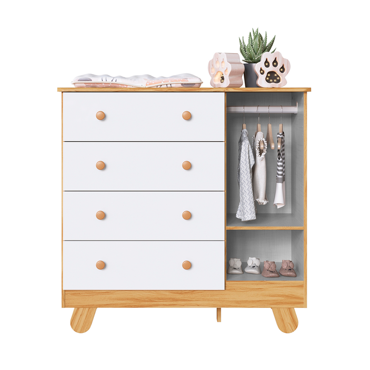 Comoda 1P Pingo Janela Amendoa/Branco Brilho Peroba