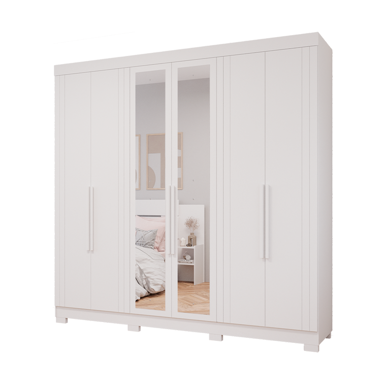 Roupeiro 6P Cecilia com Kit 4 Espelhos 8 Pes Retangular Menor Branco Panan