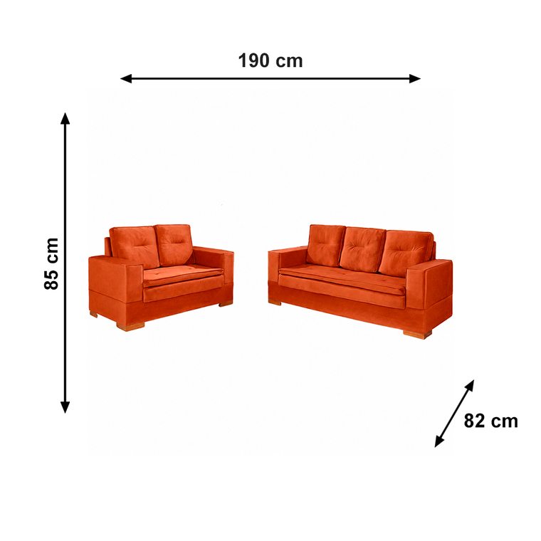 Conjunto de Sofa 2x3L Valencia Veludo Terracota T08 JW Estofados