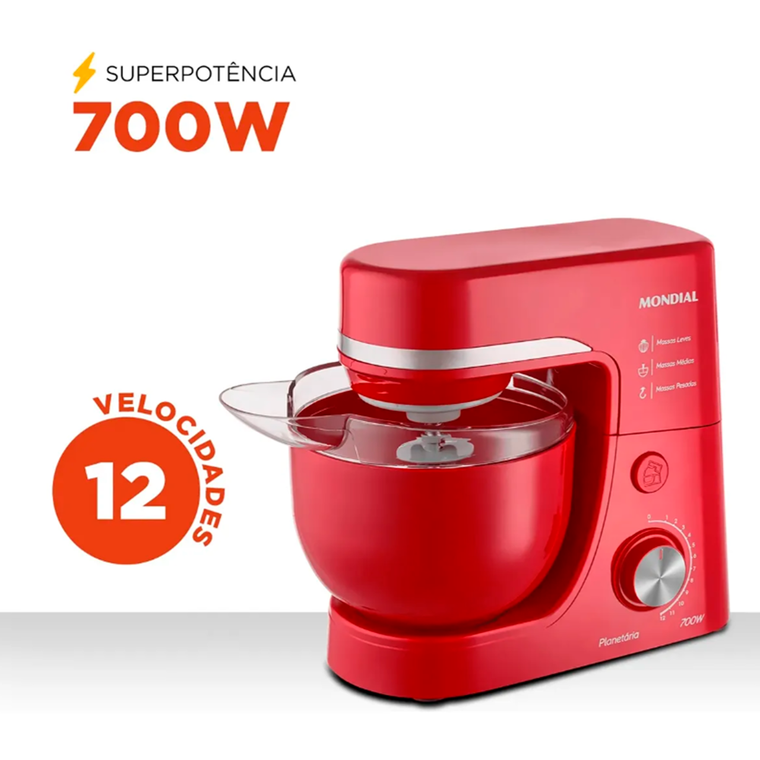 Batedeira 12V Planetária BP-03 700W  Vermelho Mondial 
