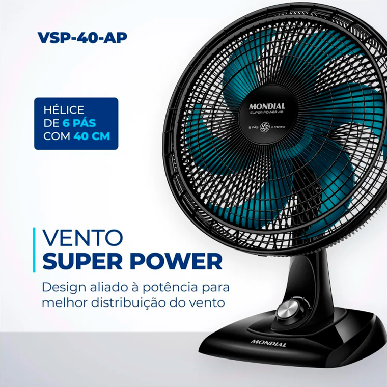 Ventilador 40CM 6P VSP-40 AP Super Power 220V Preto/Azul Mondial