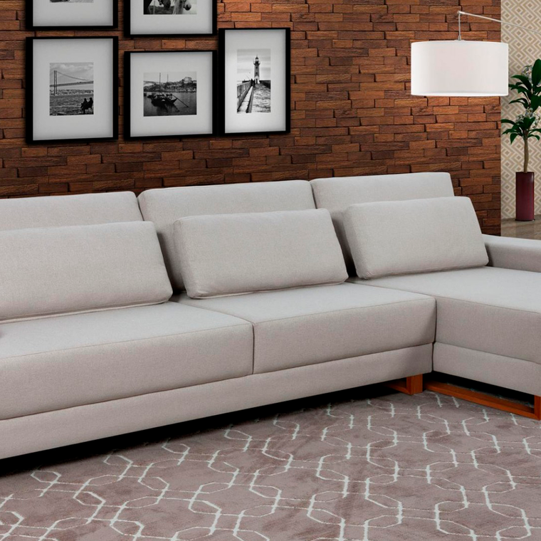 Sofa Lisboa Chaise Mad Tecido GR Cinza Estofados Primor