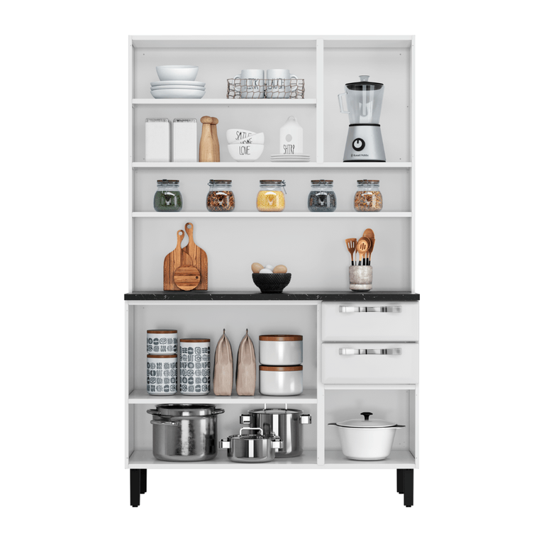 Armário kit de Cozinha Compacta Branco 120 em Aço 6 Portas 2 Gavetas Pratika Itatiaia
