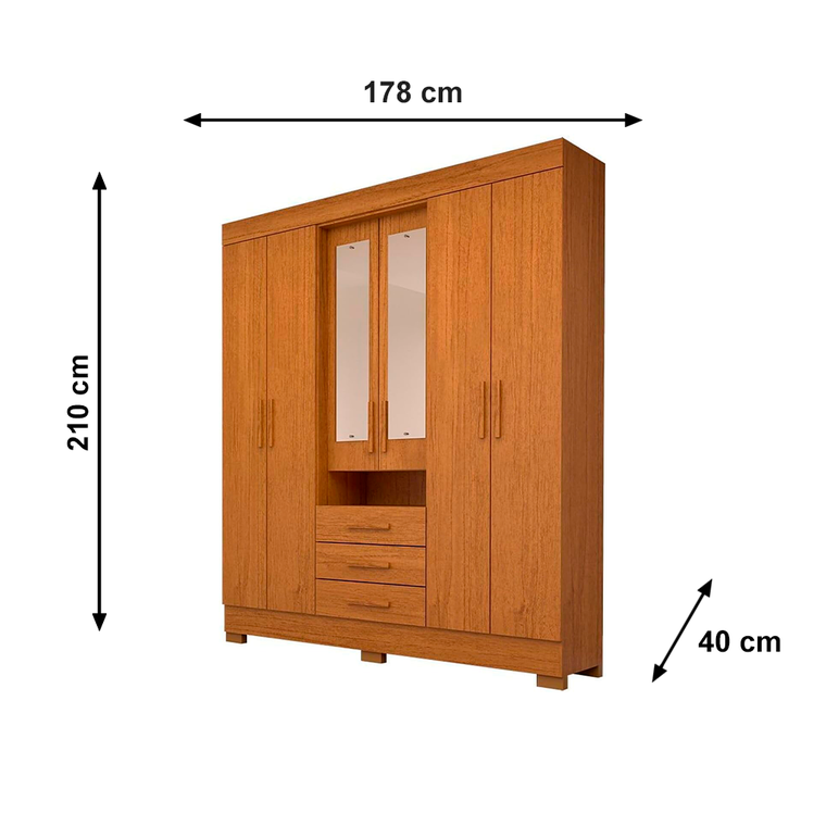Roupeiro Debora 6 Portas Capelinha com Espelho Cinamomo ACP Moveis