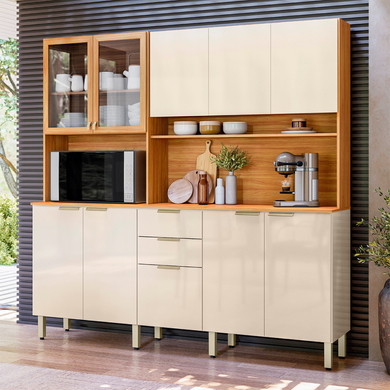 Cozinha Compacta 10 Portas 2 Gavetas Amora Cinamomo/Off White Demobile