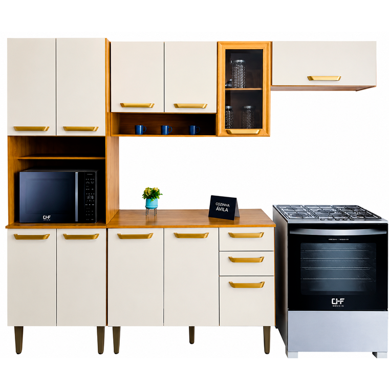 Cozinha Avila 4 Peças Cinamomo Off White Acetinado Chf Moveis