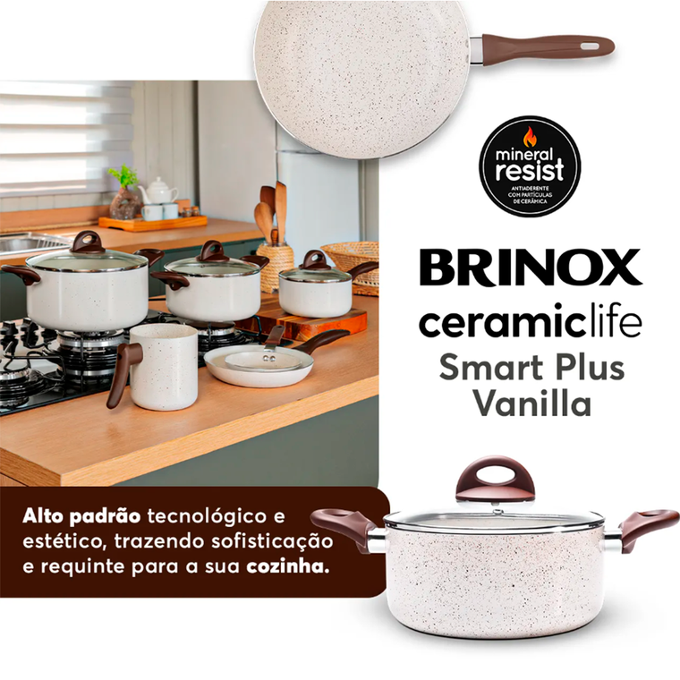 Jogo de Panelas 6 Peças C.L Smart Plus Vanilla Antiaderente Brinox 