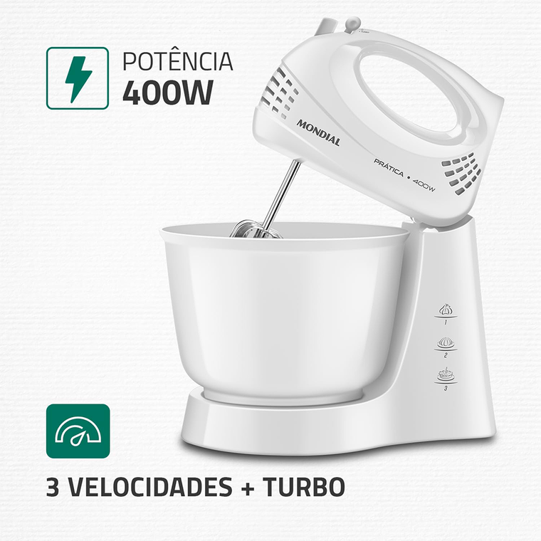 Batedeira 3V Pratica B-44  400W Branco Mondial