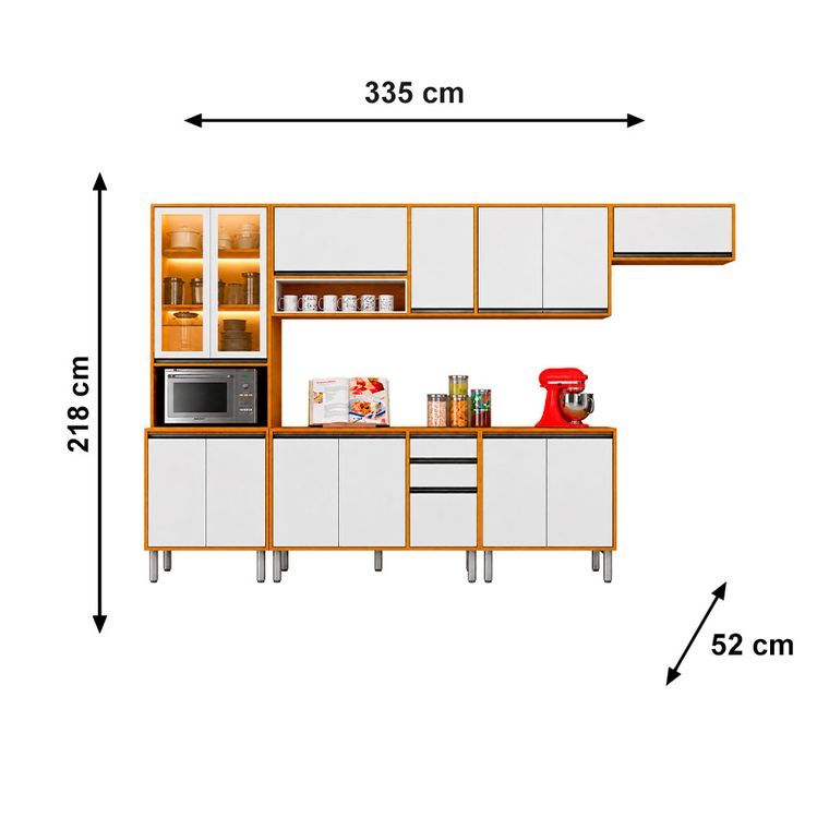 Kit Cozinha Completa Eduarda Cristaleira + Led Cinamomo/Off White Chf Moveis
