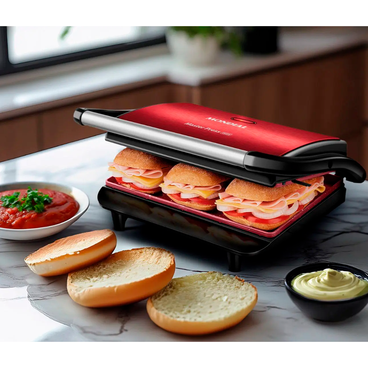 Press Grill Red Ceramic PG-01 RC 220V/60Hz Vermelho/Inox Mondial
