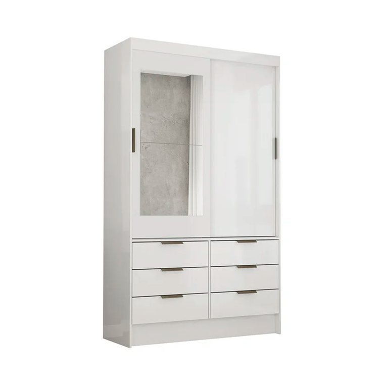 Roupeiro Sevilha 2P Plus com Espelho Fam 3 Rod Branco Carioca