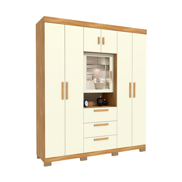 Roupeiro Catania Luxo Com Pés/Espelho Freijo Off White Avelan