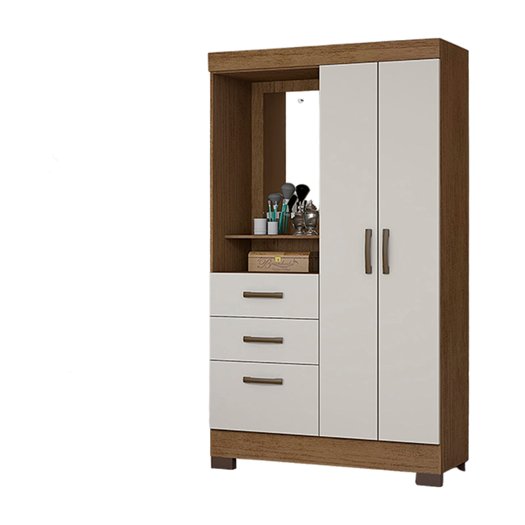 Roupeiro Venerabile com Pés e Espelho Cinamomo/Off White Josan