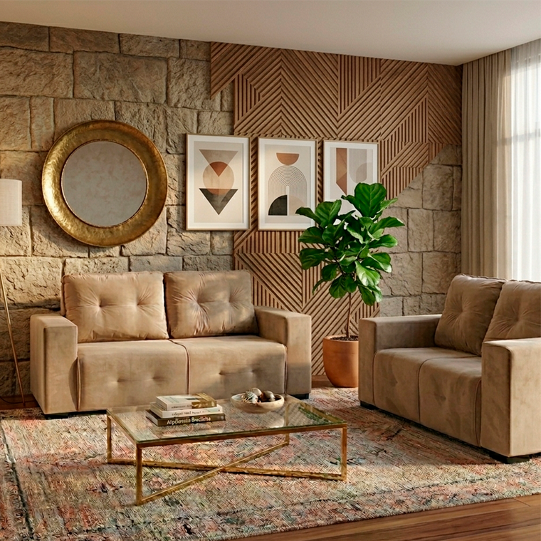 Sofa 2x3L Sena Vellus Light Bege J.A ESTOFADOS