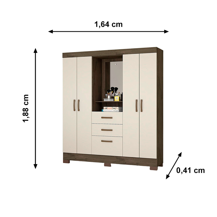 Roupeiro Mirabilis com Pés e Espelho Amendoa Josan