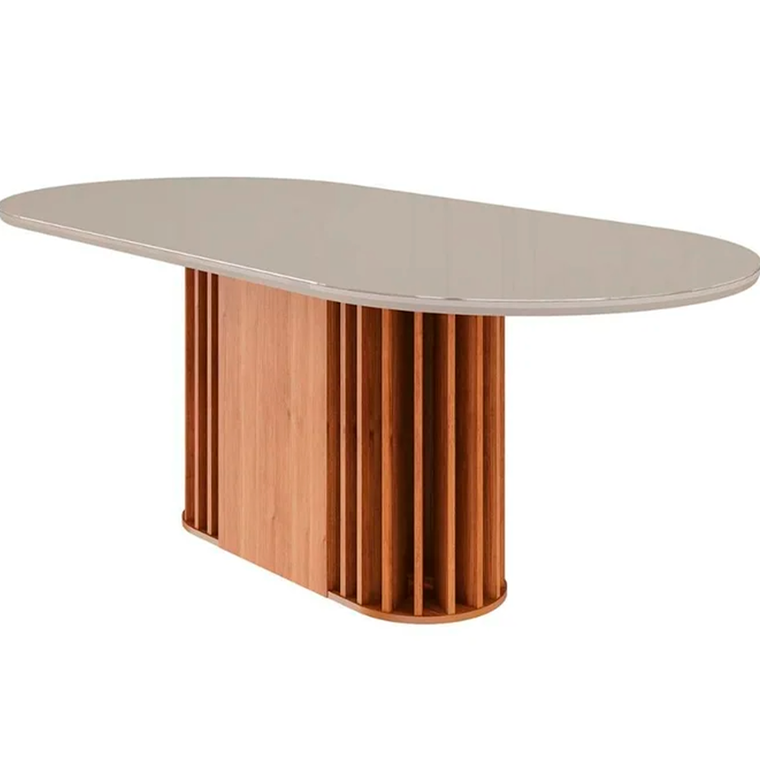Mesa Living 1.8 C/Vidro Oval Off White/Cinamomo Imcal