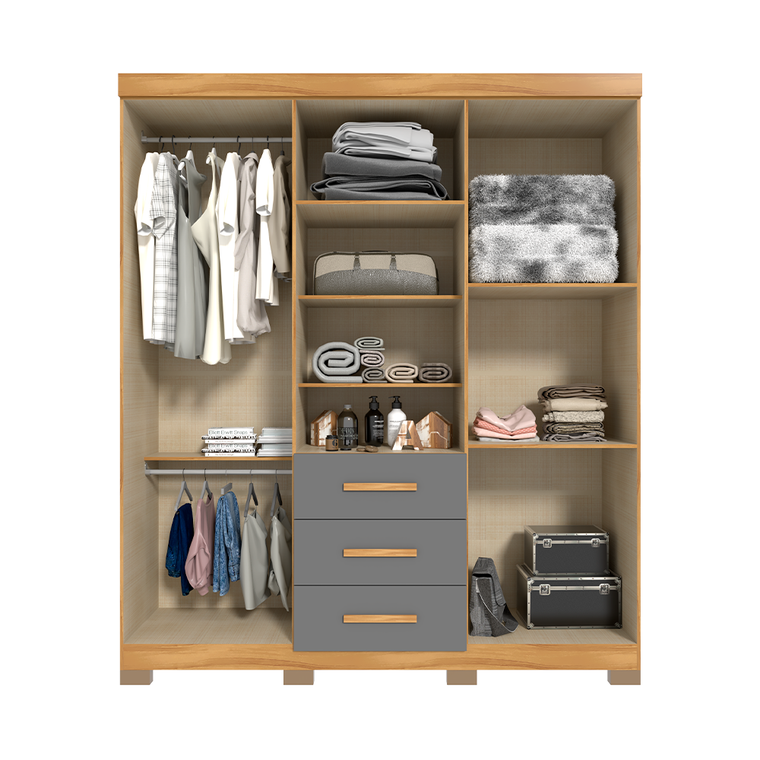 Roupeiro Catania Luxo Com Pés/Esp Freijo Grafite Avelan